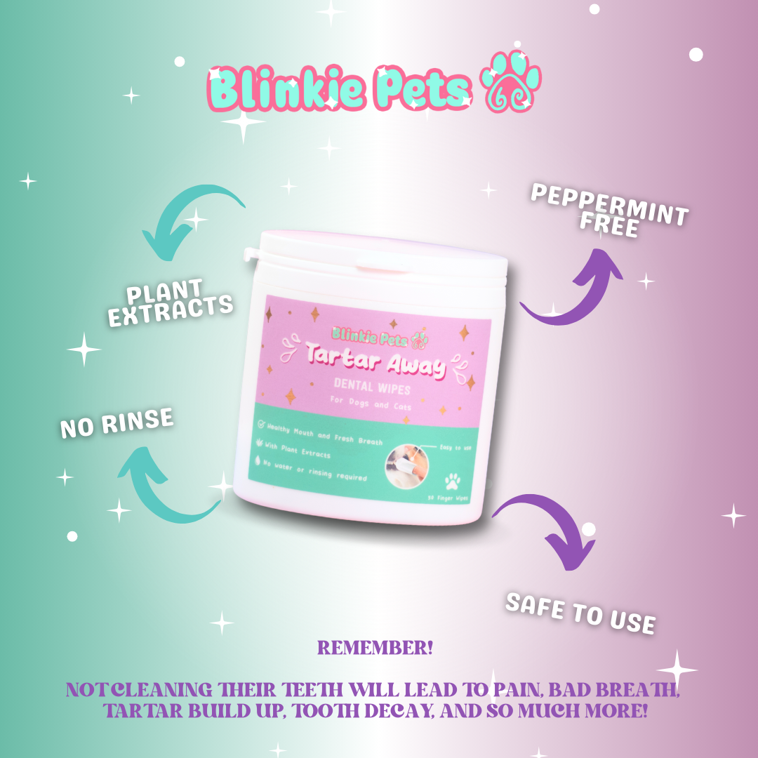 Tartar Away Pet Dental Wipes With Plant Extracts by Blinky Paws 50pcs for Dogs and Cats